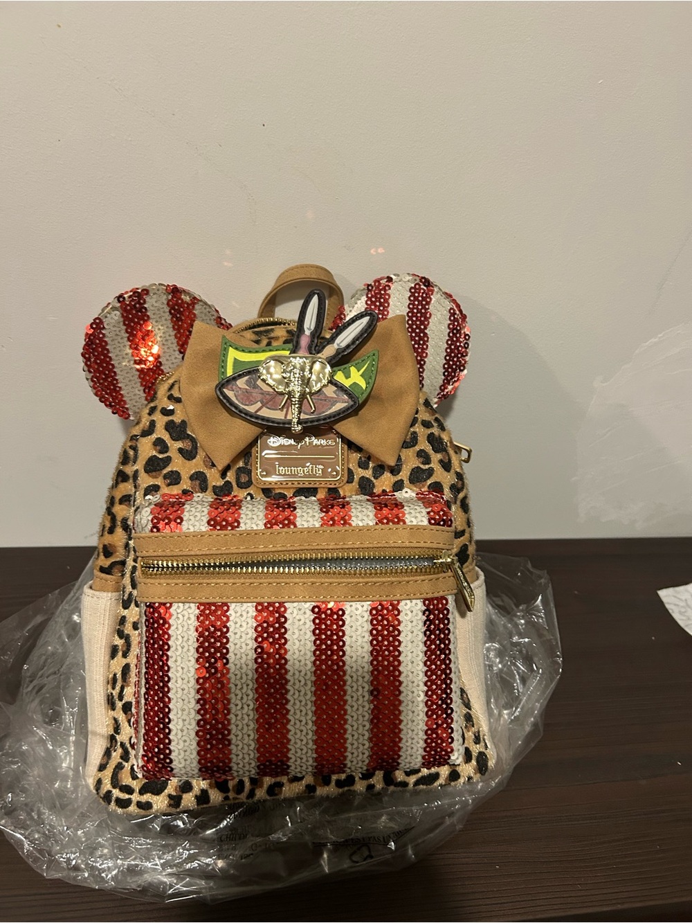 Disney Parks 50th loungefly Mini Backpack with Red & White Sequin Stripes